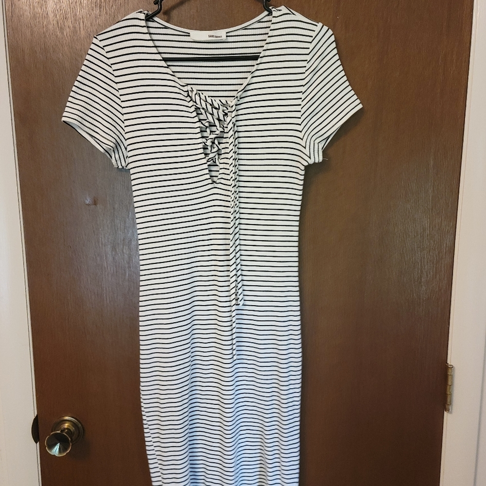 Black and white striped dress